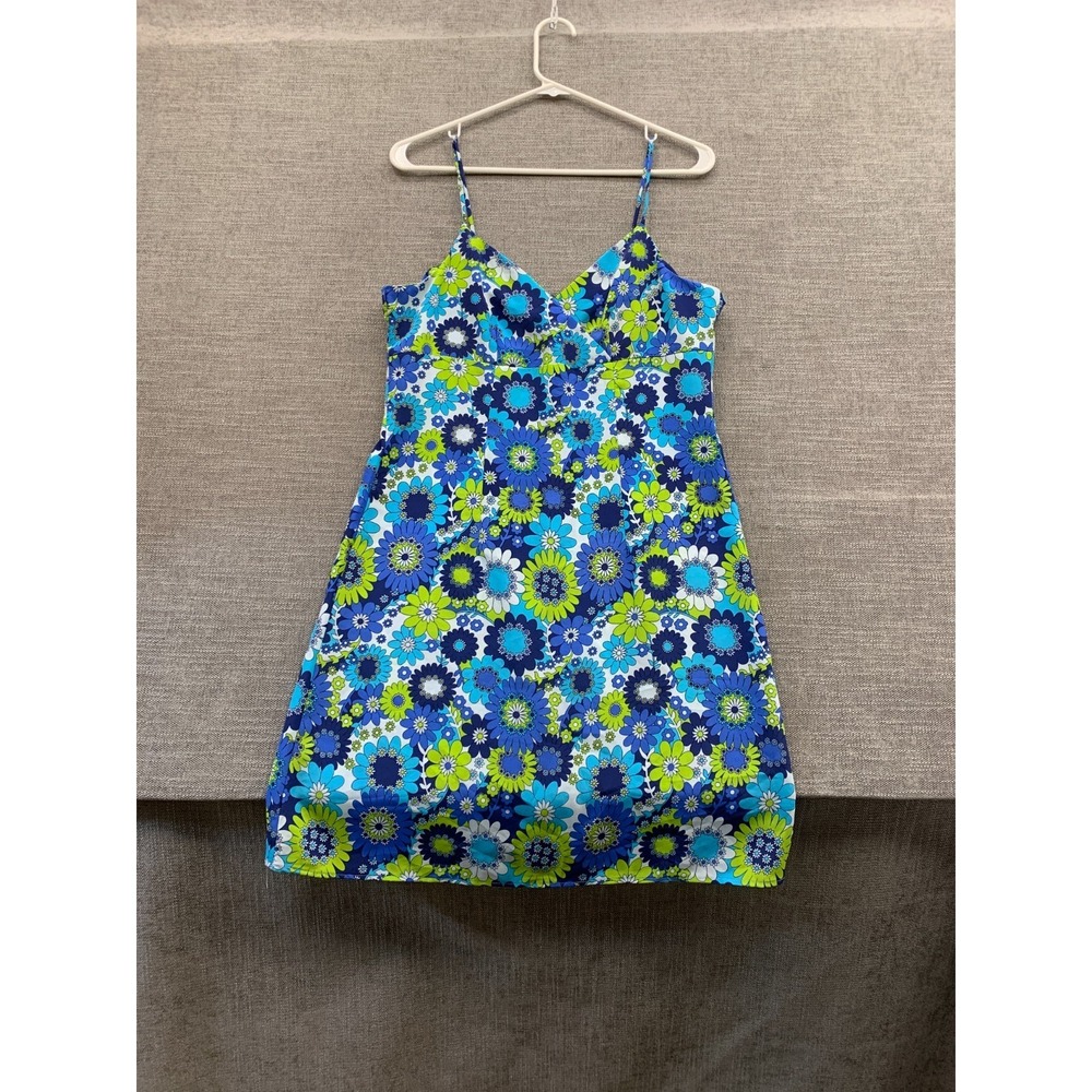 24/7 365 Mini Dress Womens L Multicolor Daisy Spaghetti Straps‎ Back Zip V Neck